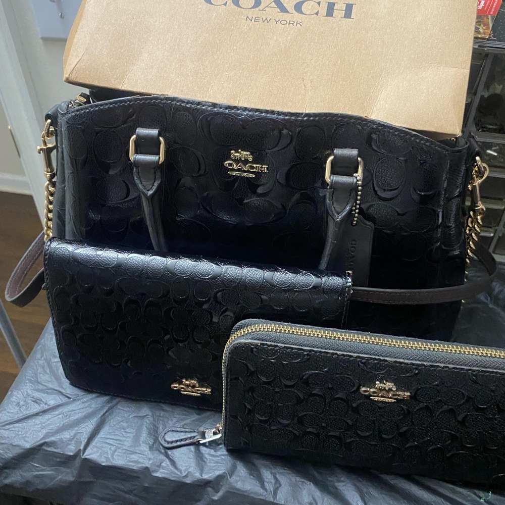 Coach Black Embossed Satchel 3 pc set